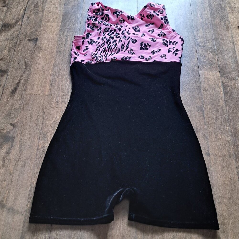 Mondor Black And Pink Velour Gymnastic Dance Bodysuit Unitard Adult Small